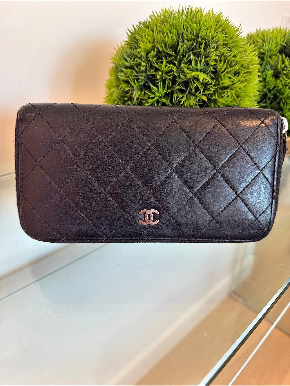 Chanel Classic Quilted Zip Around Wallet Black